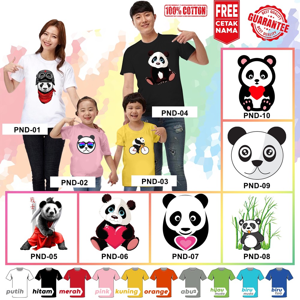 [FREE NAMA!!] Baju Kaos ANAK DAN DEWASA PANDA BANYAK MOTIF