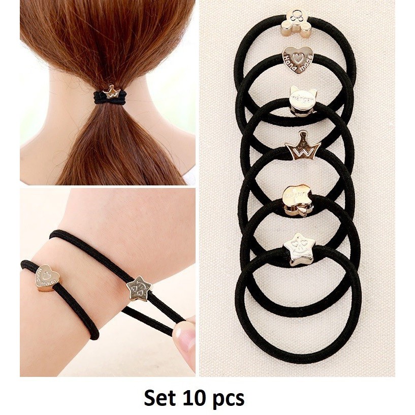 Karet Ikat Rambut Korea Style Hitam Karet Kunciran Karakter set 1pcs