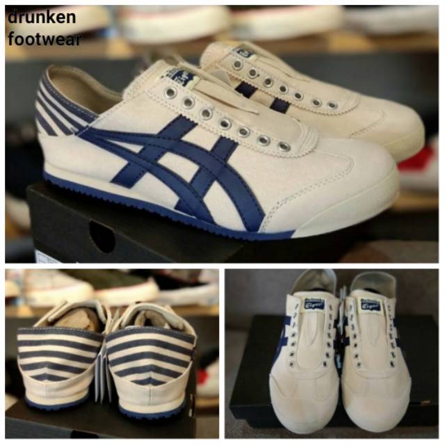 SEPATU ONITSUKA TIGER SLIP ON MEXICO 6 PARATY NATURAL BLUE - ORIGINAL MIRROR UA - BIRU MEXICO6