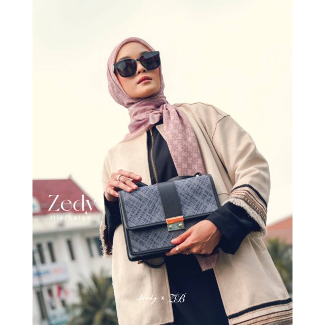 Zedy Bag - Hody x ZB - Motif tile navy black - Tas biru dongker hitam denim kain jaguard - premium t