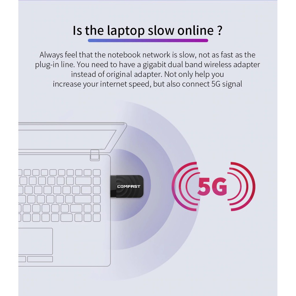 COMFAST CF-812AC - Dual Band USB 3.0 Wireless Adapter - 1300Mbps