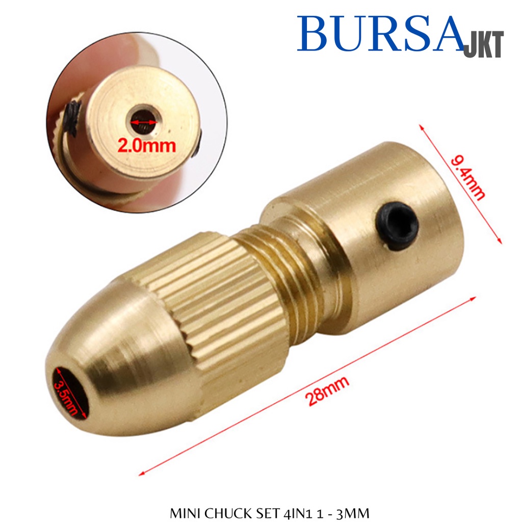 KEPALA BOR DRILL CHUCK MINI 1 - 3 MM BAHAN TEMBAGA KUNINGAN 4IN1