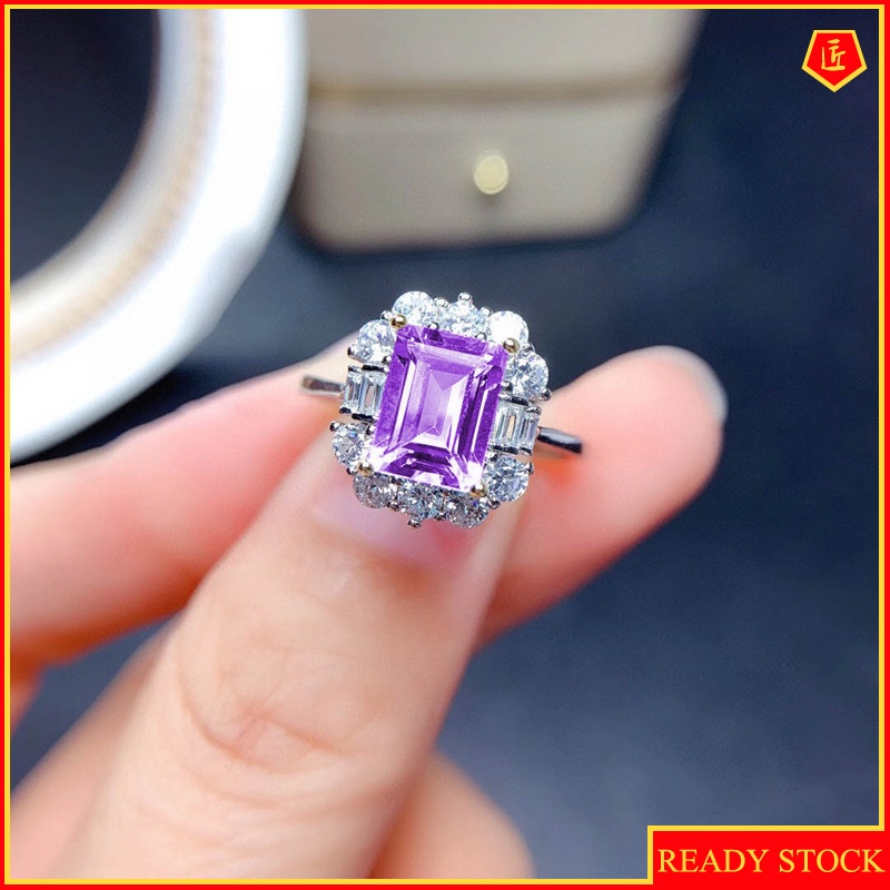 [Ready Stock]Women's Rectangular Yellow Diamond Topaz Colored Gems Open Ring