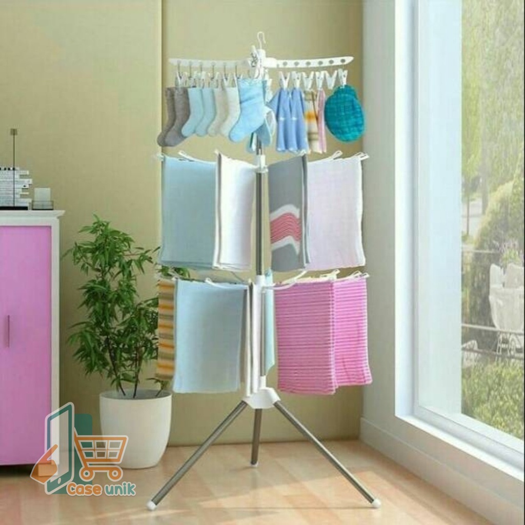 RT91 JEMURAN HANGER GANTUNGAN BAJU PUTAR LIPAT MENARA 3 TINGKAT STAND HANGER CS3969