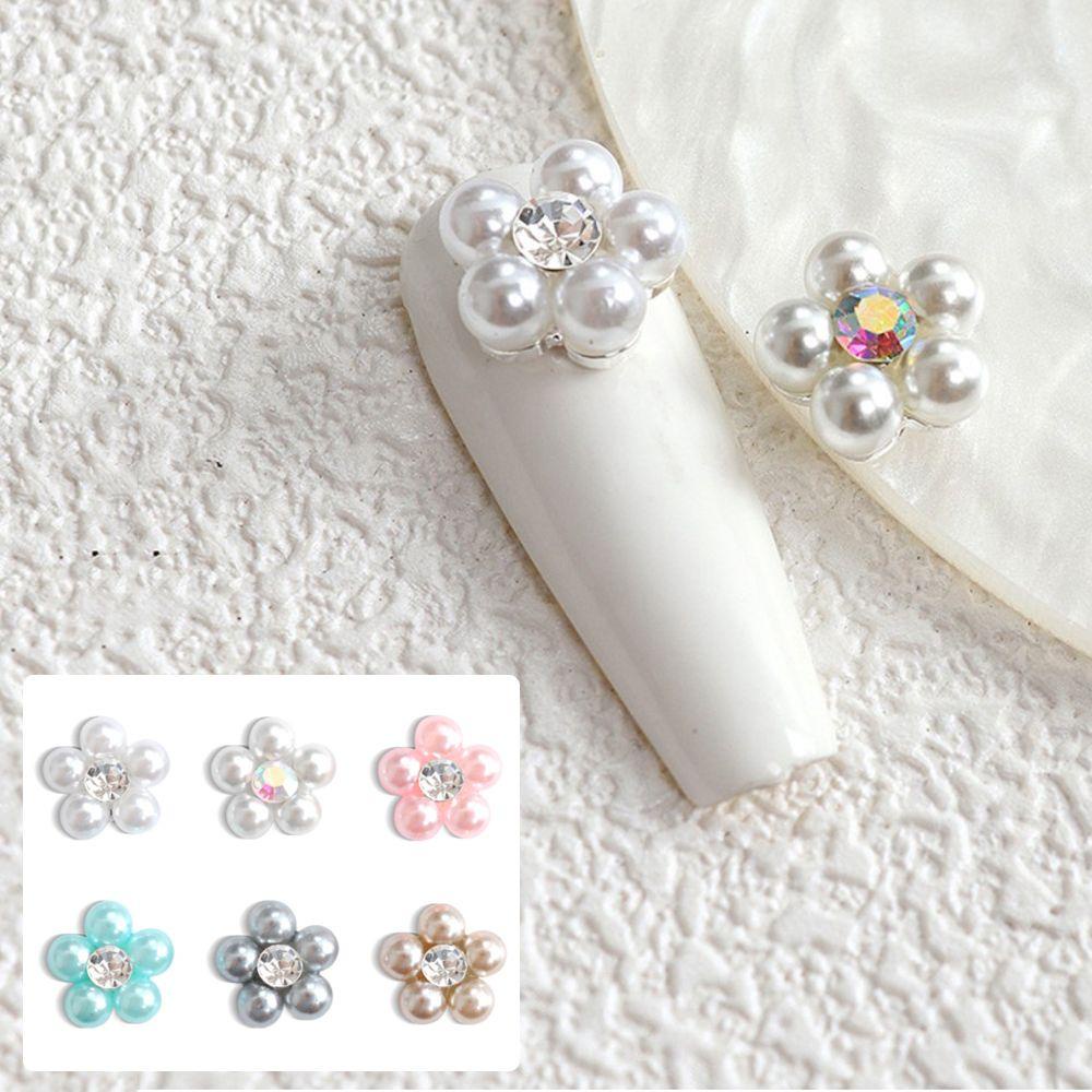 Mxbeauty 3D Dekorasi Nail Art Elegan 5pcs Hiasan Kuku Kelopak Mutiara Berlian Imitasi Manikur Aksesoris