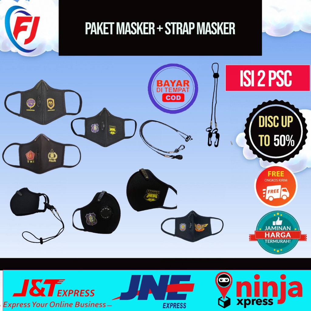 PAKET HEMAT MASKER VENTILATOR TNI POLRI/SATPAM/DISHUB/KEMENHUB/SATPOL PP/DAMKAR+STRAP KALUNG MASKER