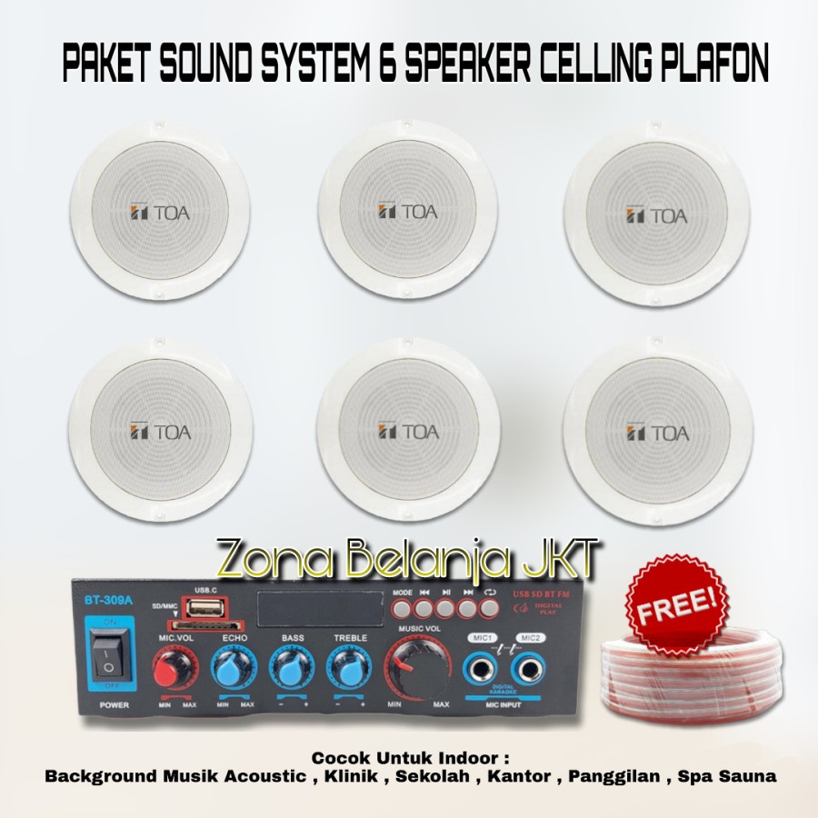 PAKET SOUND SYSTEM TOA CEILING PLAFON 6 SPEAKER CAFE RESTO KLINIK PANGGILAN AMPLI USB BLUETOOTH (S-5)