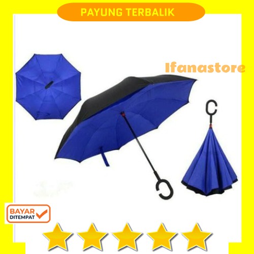 PAYUNG TERBALIK BESAR 2 LAPIS KAIN GAGANG C REVERSE UMBRELLA KAZBRELLA / KAZBRELLA PAYUNG TERBALIK