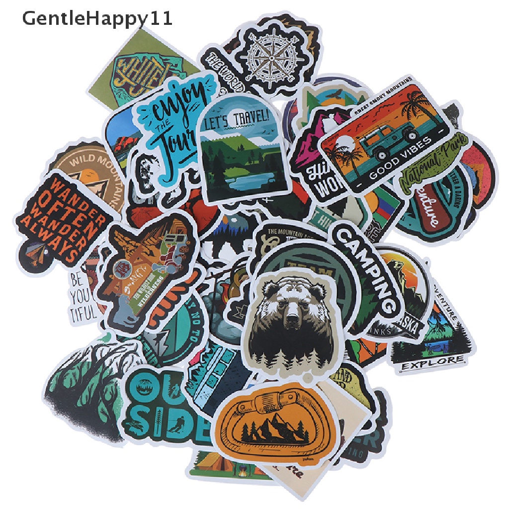 Gentlehappy 50Pcs Camping Landscape Sticker Outdoor Adventure Koper Laptop Stiker Gitar