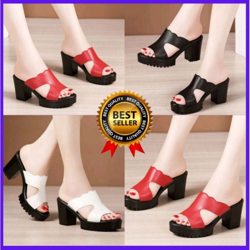 Sepatu heels tumit bahan kulit sapi asli (Ex-013)