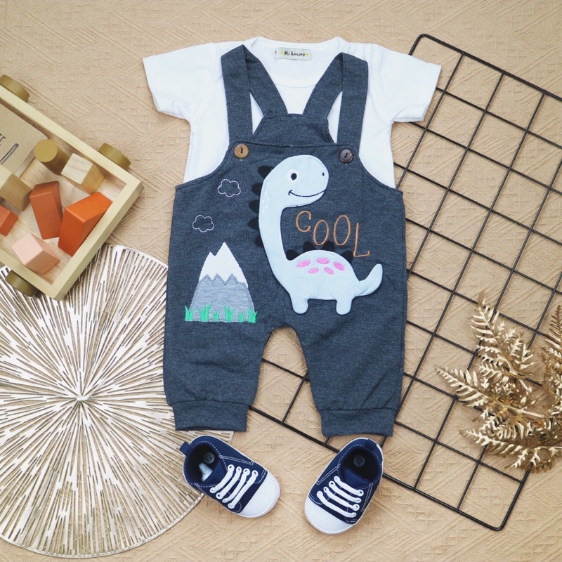 BARU! LIX001 - 2in1 Overall fashion Dinosaur bayi cowok laki-laki baju kodok Pergi Jalan Casual