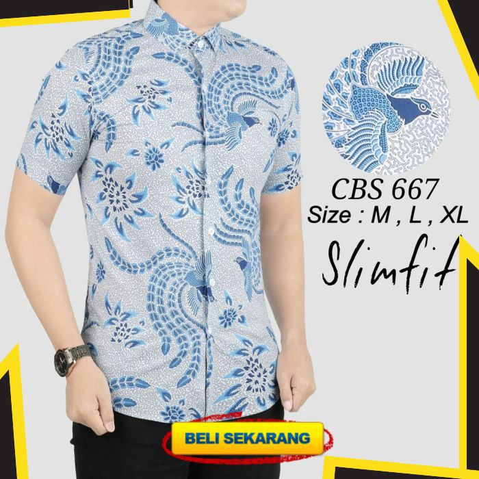 KEMEJA BATIK PRIA SLIM FIT LENGAN PENDEK HEM BATIK PRIA