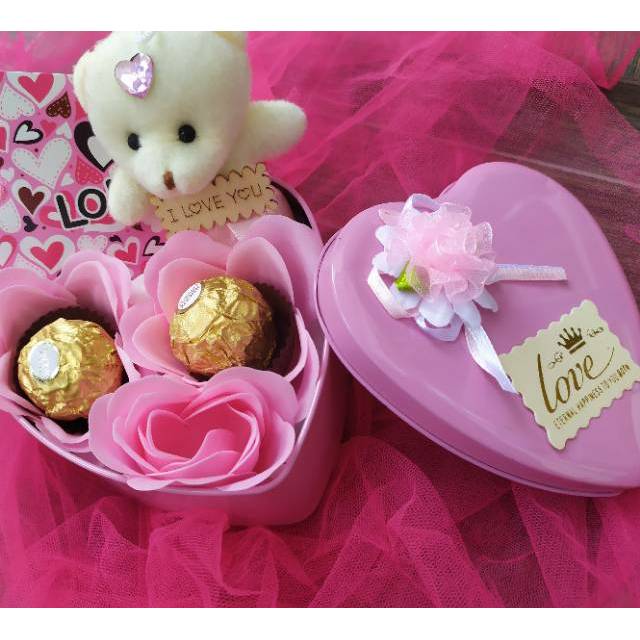 Kado Hadiah Hampers Coklat Bunga Boneka Valentine Double Choco In Box Shopee Indonesia