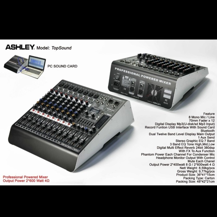 ashley power mixer top sound 8ch usb bluetooth soundcard original