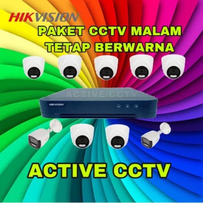 paket camera cctv 9 kamera hikvision 5mp dual light colorvu + audio colorvu 16 channel ch malam tetap berwarna colour 16ch