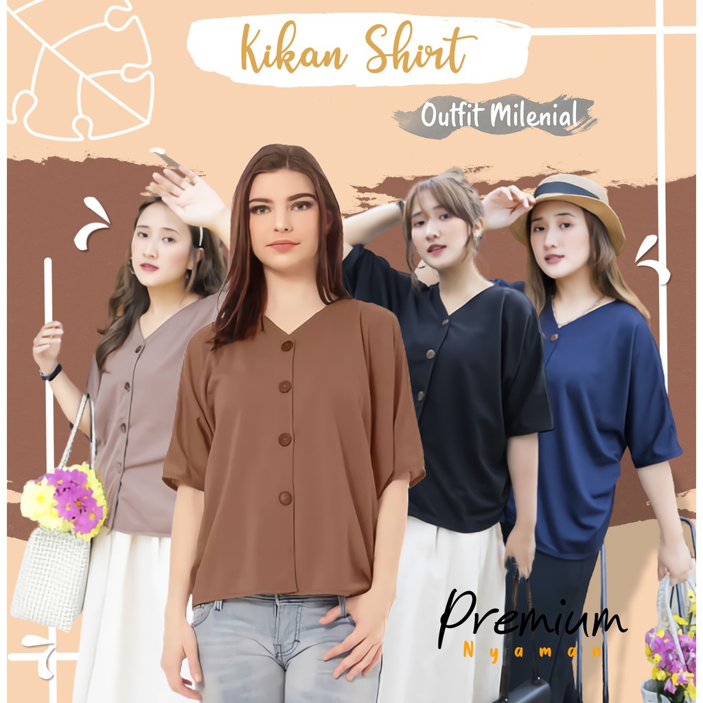Baju Atasan Kemeja Cewek Formal Ootd Kekinian Shirt Wanita Casual Polos Lengan Pendek Oversize