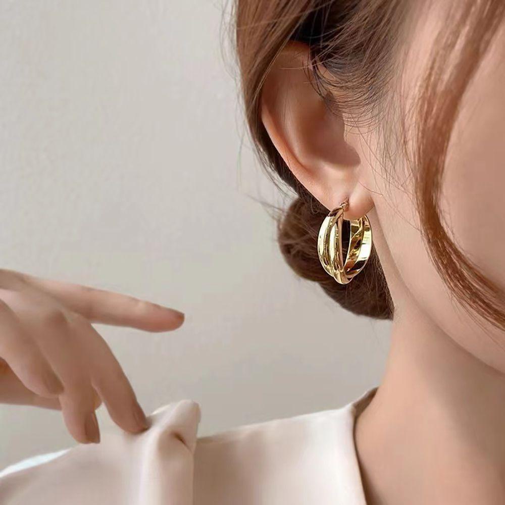 Needway Anting Salib Punk Unik Trendi Anting Lingkaran Mewah Alloy Double-layer Gaya Korea Ear Buckle