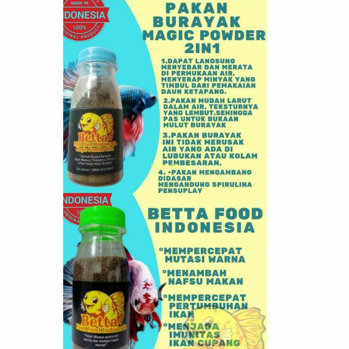PAKET BREEDING pelet cupang dan pakan burayak 4 hari "BETTA FISH FOOD INDONESIA & MAGIC POWDER 2in1