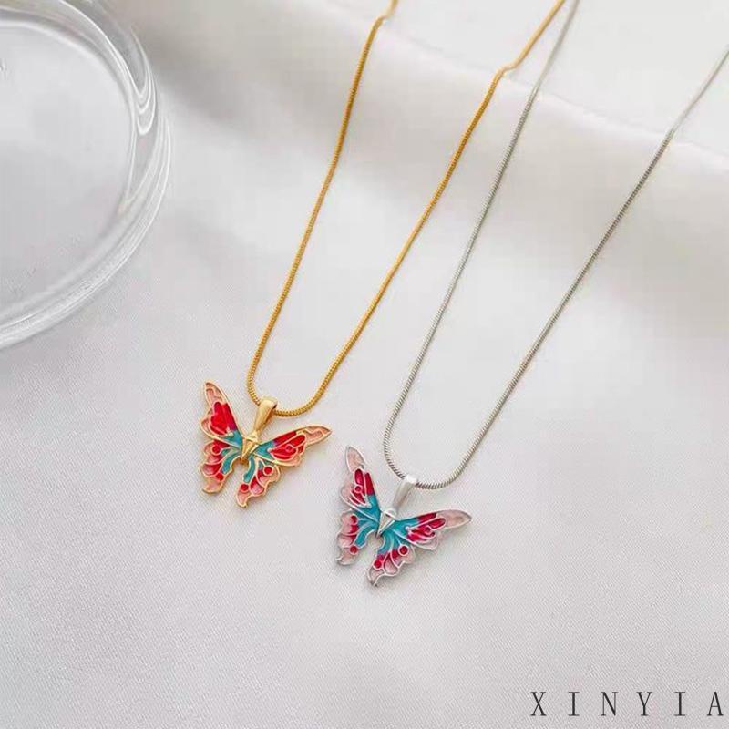 【COD】Korea SelatanBarbie Kalung Rantai Klavikula Desain Kupu-Kupu Warna Pelangi kalung persahabatan hadiah hari valentine