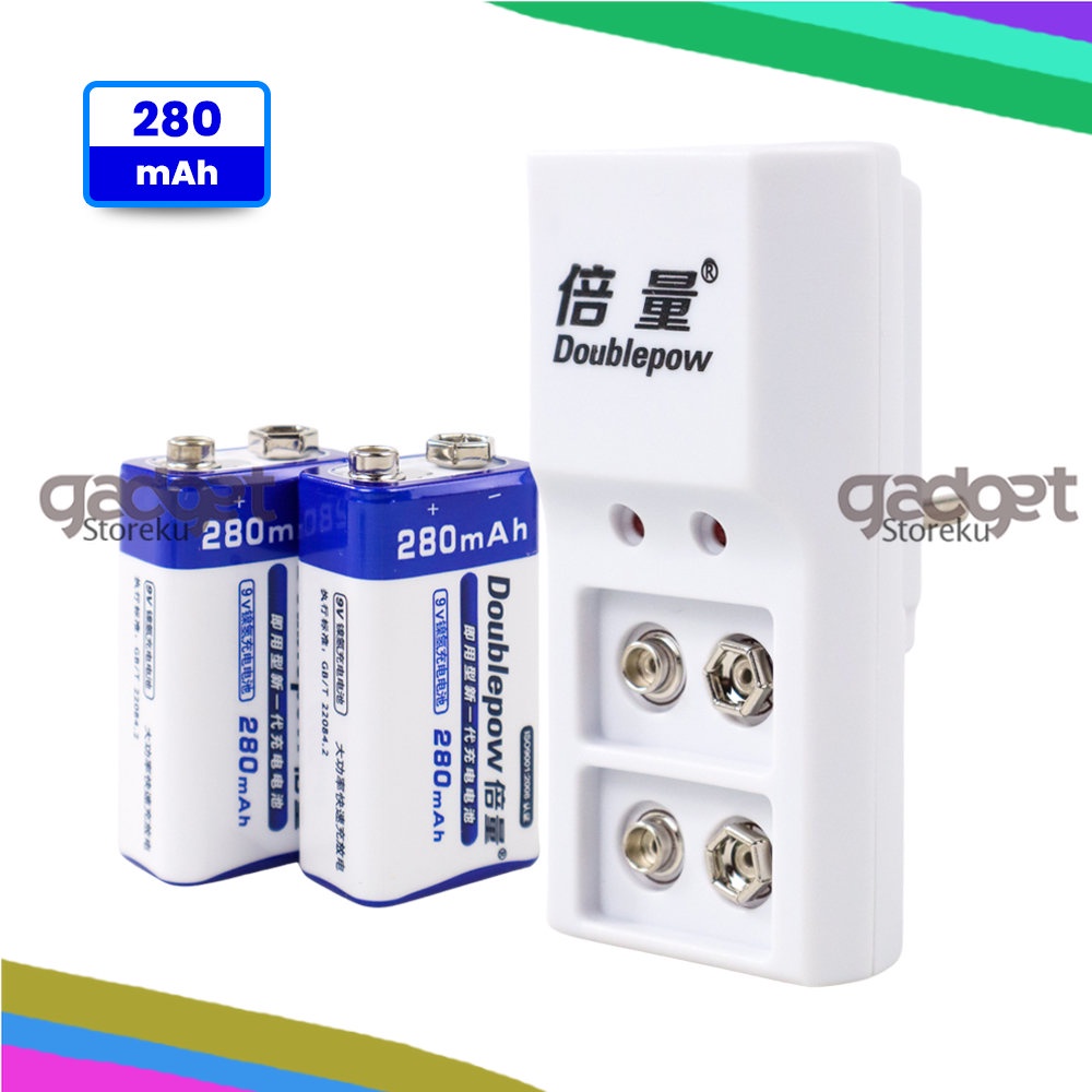 Charger Baterai Kotak 9V FREE 2 PCS 9V Battery 280mAh - Cas Batrei Kotak 9V Original Doublepow