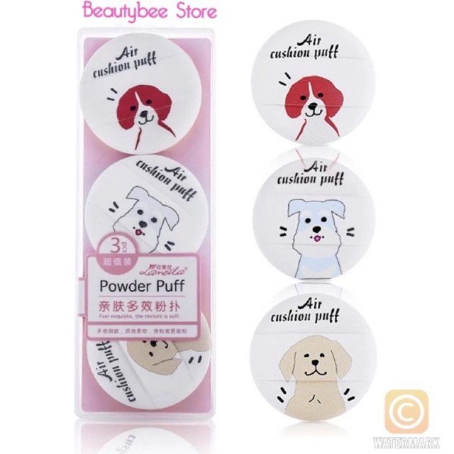 AIR PUFF CUSHION MOTIF DOGGY LAMEILA ISI 3 PCS + CASE