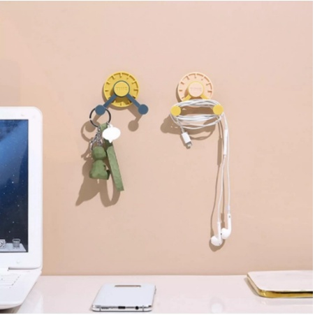 Gantungan Tempel Dinding 2 Kait Model Jam Time Holder / Cantelan Gantung Tas Kunci Kabel Baju Peralatan Dapur Ruang Tamu / Double Hook Holder Tempel Tembok Dinding Kaca Kayu 2 Pengait Interior Minimalis Modern Warna Pastel Serbaguna-6