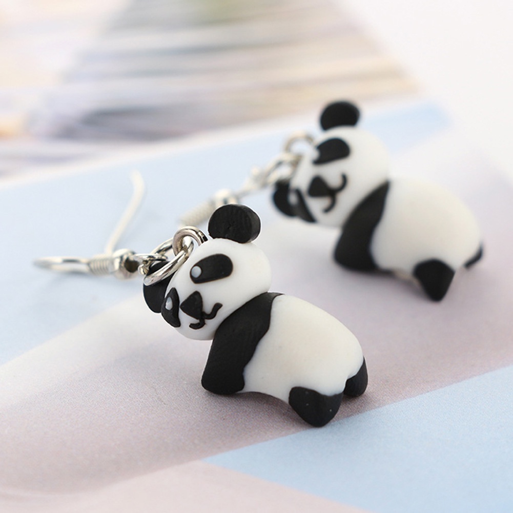 Hu Hu Hu Hu Hu Alat Bantu Pasang Kacamata♡ Anting Kait Gantung Wanita Bahan Polymer Clay Desain Panda Lucu Untuk Pesta