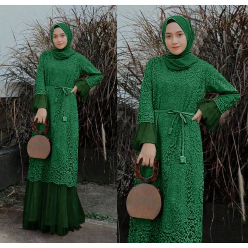 BAJU DRESS GAMIS BROKAT BRUKAT PESTA KONDANGAN UMROH RENDA MAXI MAXY IMPORT WANITA MUSLIM S M L XL X