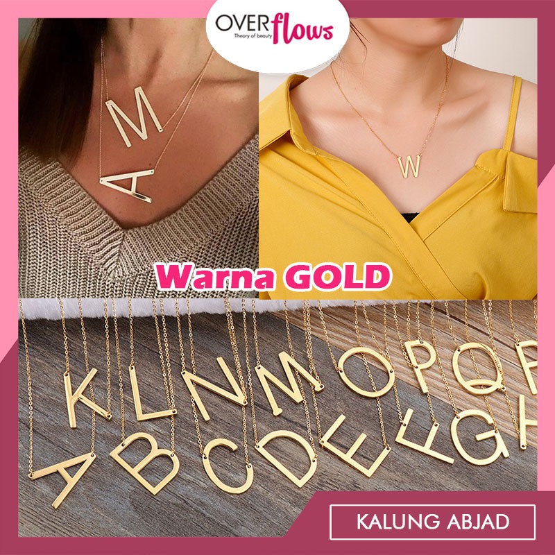 OVERFLOWS.ID [GOLD] Kalung Huruf Abjad Emas Titanium Jumbo Kekinian A-Z Model Simple Ala Korea