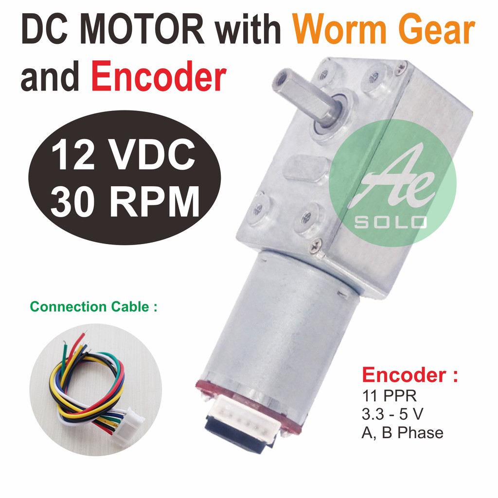 High Torque DC Gear Motor 30RPM 12V DC with Encoder Feedback Worm Gear