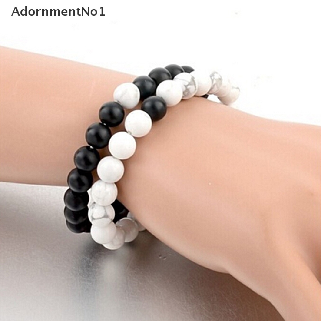 (AdornmentNo1) 2pcs / Set Gelang Manik Lava Tulisan His &amp; Hers Untuk Pasangan / Pria / Wanita