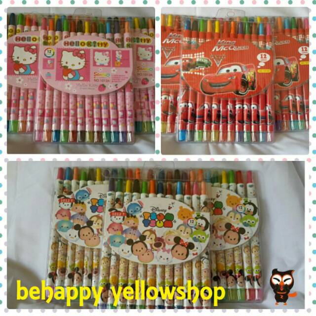 

CRAYON TSUM TSUM, CARS DAN HELLO KITTY 12 WARNA