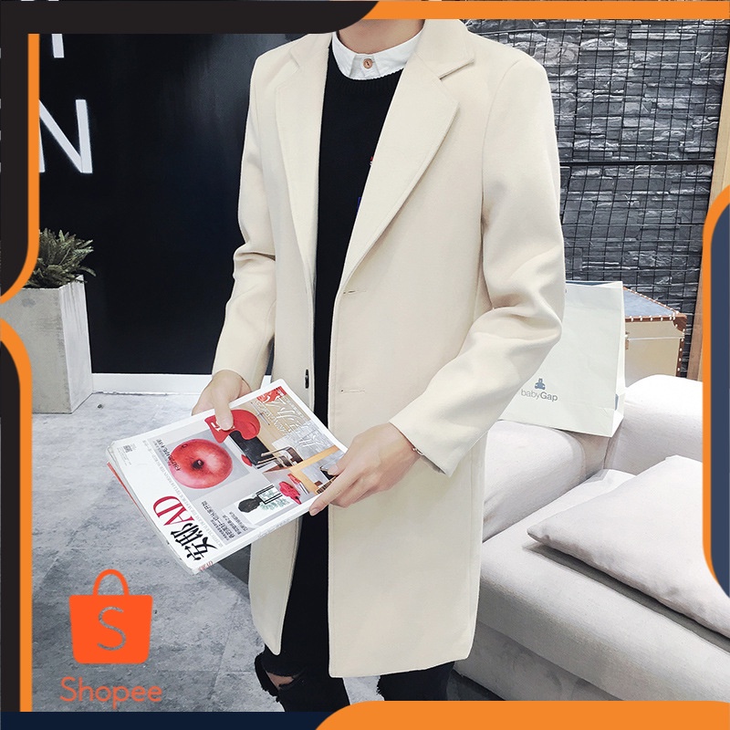 2021     Pria Korea Slim-Fit Panjang Wol Mantel Mos pria Kasual Wol Mantel Fashion