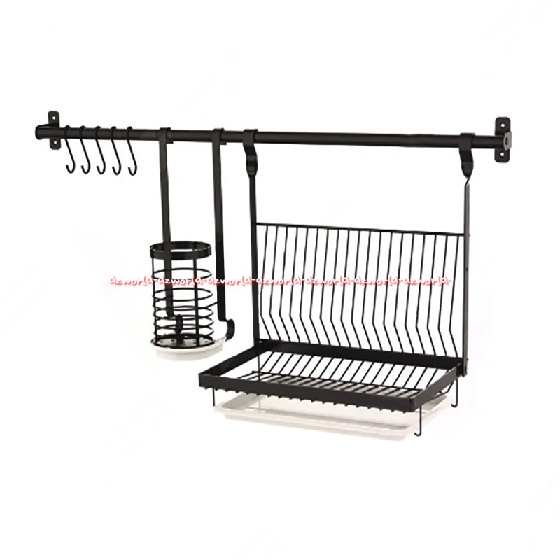 Krischef Hanging Dish Drainer 60cm Black Rak Piring Gantung Rak sendok Kris Stora Kris Chef Alat pengering Piring Sendok