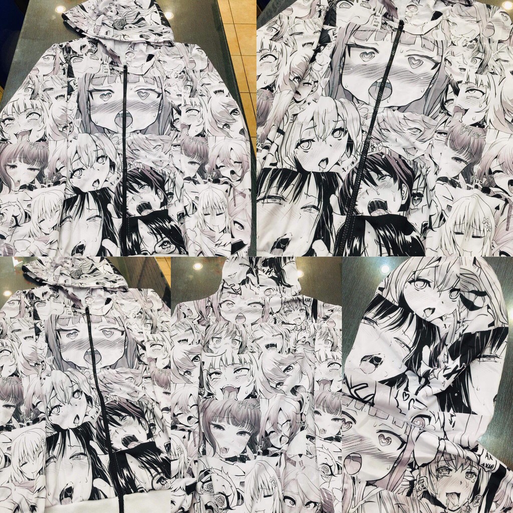 Jaket Zipper Ahegao Fullprint Nekopoi Loli Waifu White