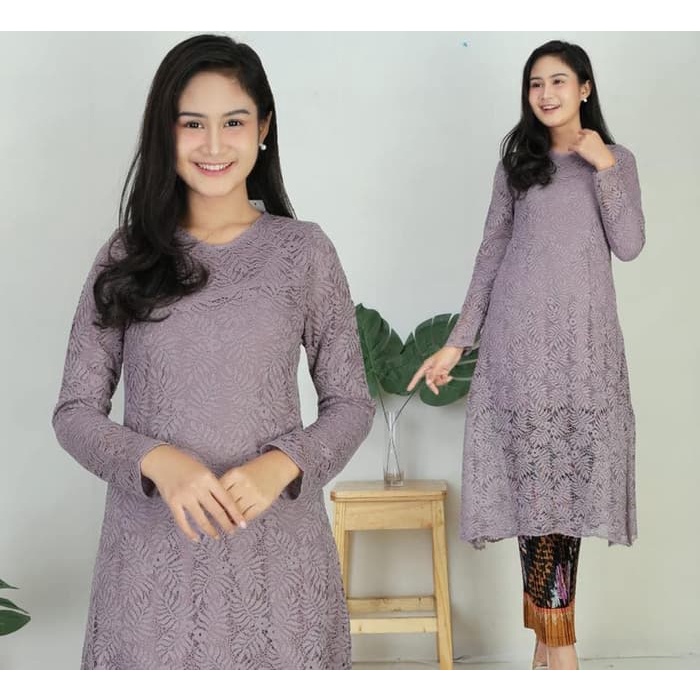 Atasan Kebaya Brukat Baju Kurung Full Puring Warna Ungu