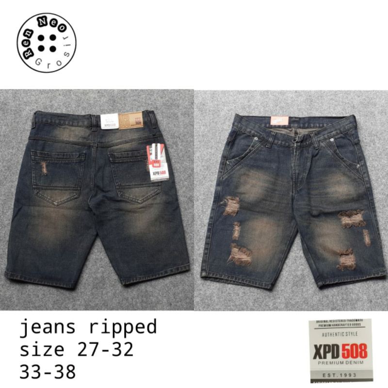 XPD CELANA JEANS PENDEK SOBEK PRIA RIPPED JEANS STREET