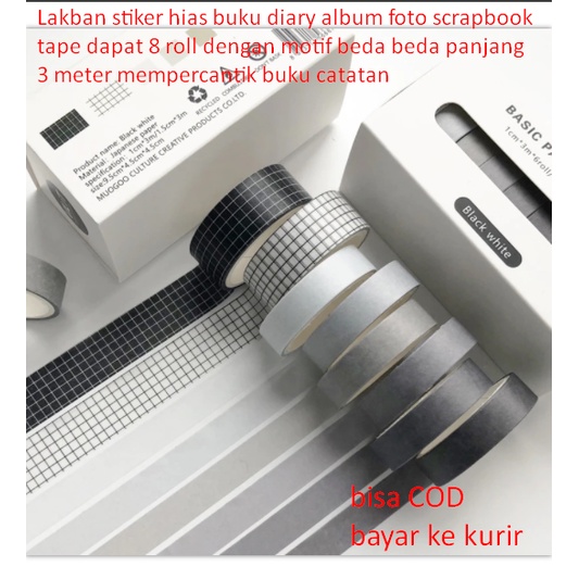 

Lakban stiker hias buku diary album foto scrapbook tape dapat 8 roll dengan motif beda beda panjang 3 meter mempercantik buku catatan