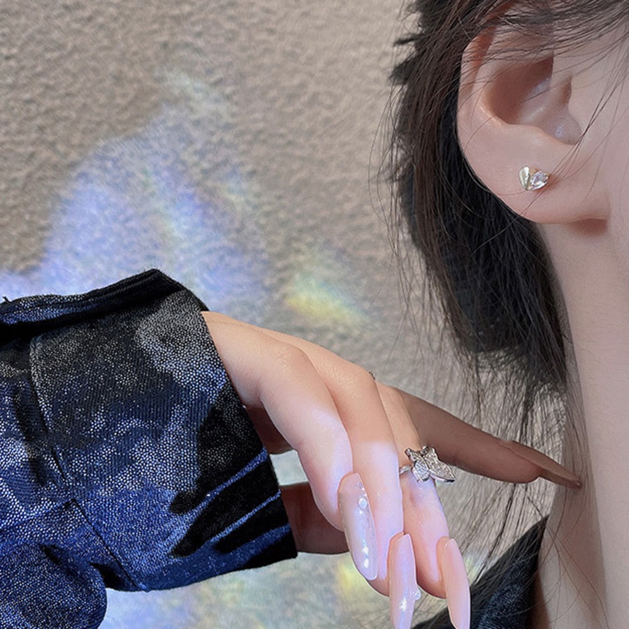 Anting Giwang Lapis Gold / Silver 925 Model Hati Dengan Kristal + Berlian Untuk Wanita
