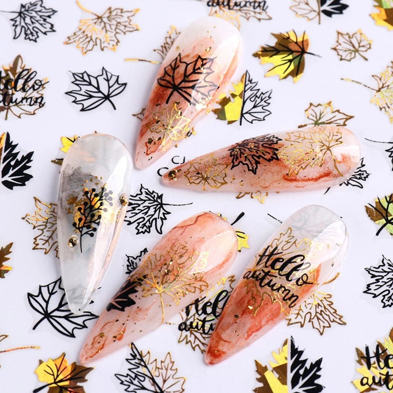 Siy Stiker Kuku Motif Daun Musim Gugur Untuk Dekorasi Nail Art