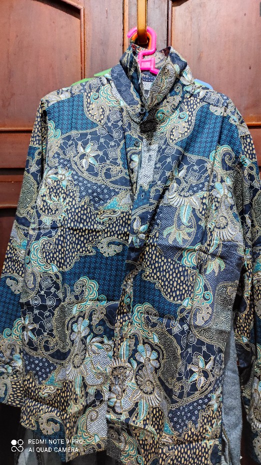 [gridline - Ls035 Tosca & Maroon] Kemeja Batik Slimfit Pria Katun Lengan Panjang