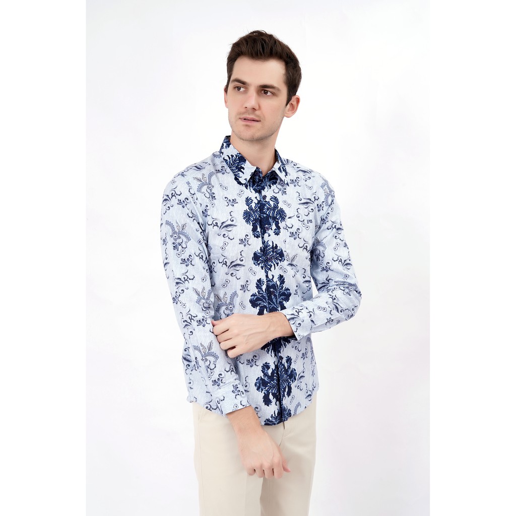 Kemeja Batik Pria Biru Lengan Panjang YEGE
