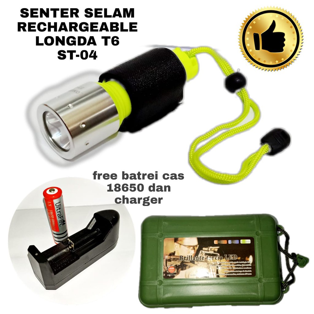 SENTER SELAM RECHARGEABLE T6 LONGDA ST-04 FLASHLIGHT DIVING