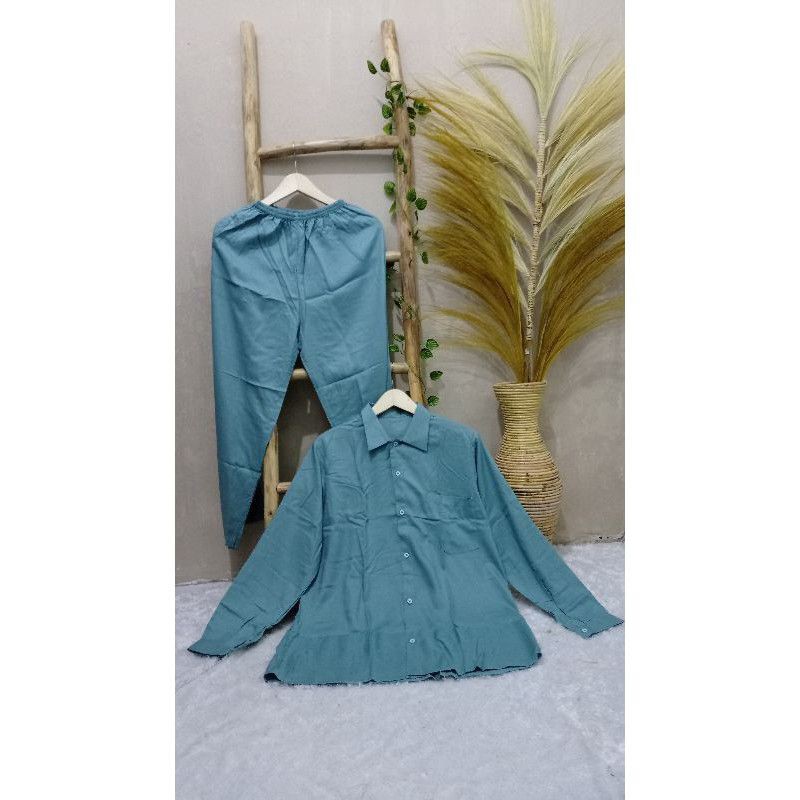 [READY] ONE SET KEMEJA POLOS WANITA || ONE SET RAYON POLOS || PAJAMAS RAYON WANITA || PIYAMA WANITA