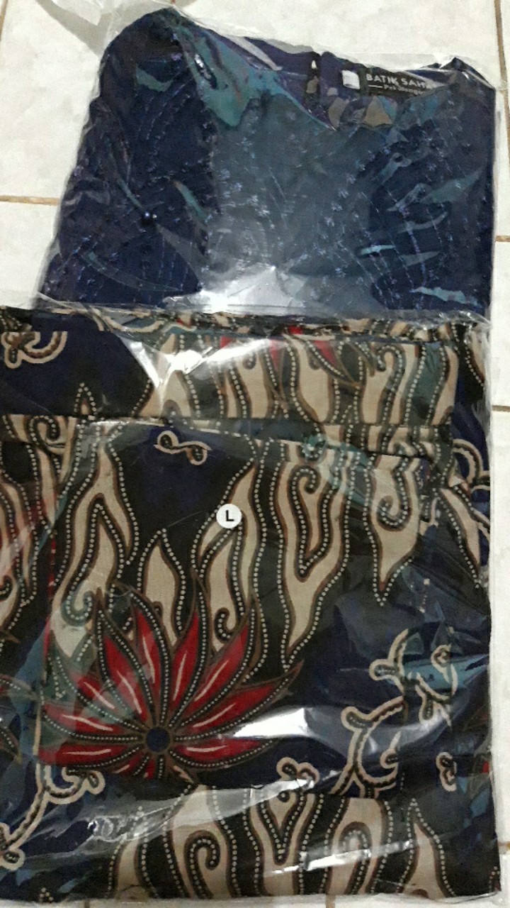 Set Couple Batik Muthia Navy (kemeja, Rok Span, Kebaya Muthia Navy Include Selendang)