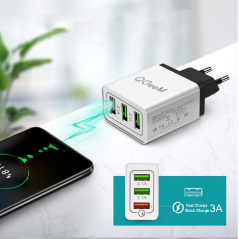 Casan 5V Adaptor Cas Quick Charge USB Fast Charging 2.1A  3 Port UK 3 Pin Universal iOS Android