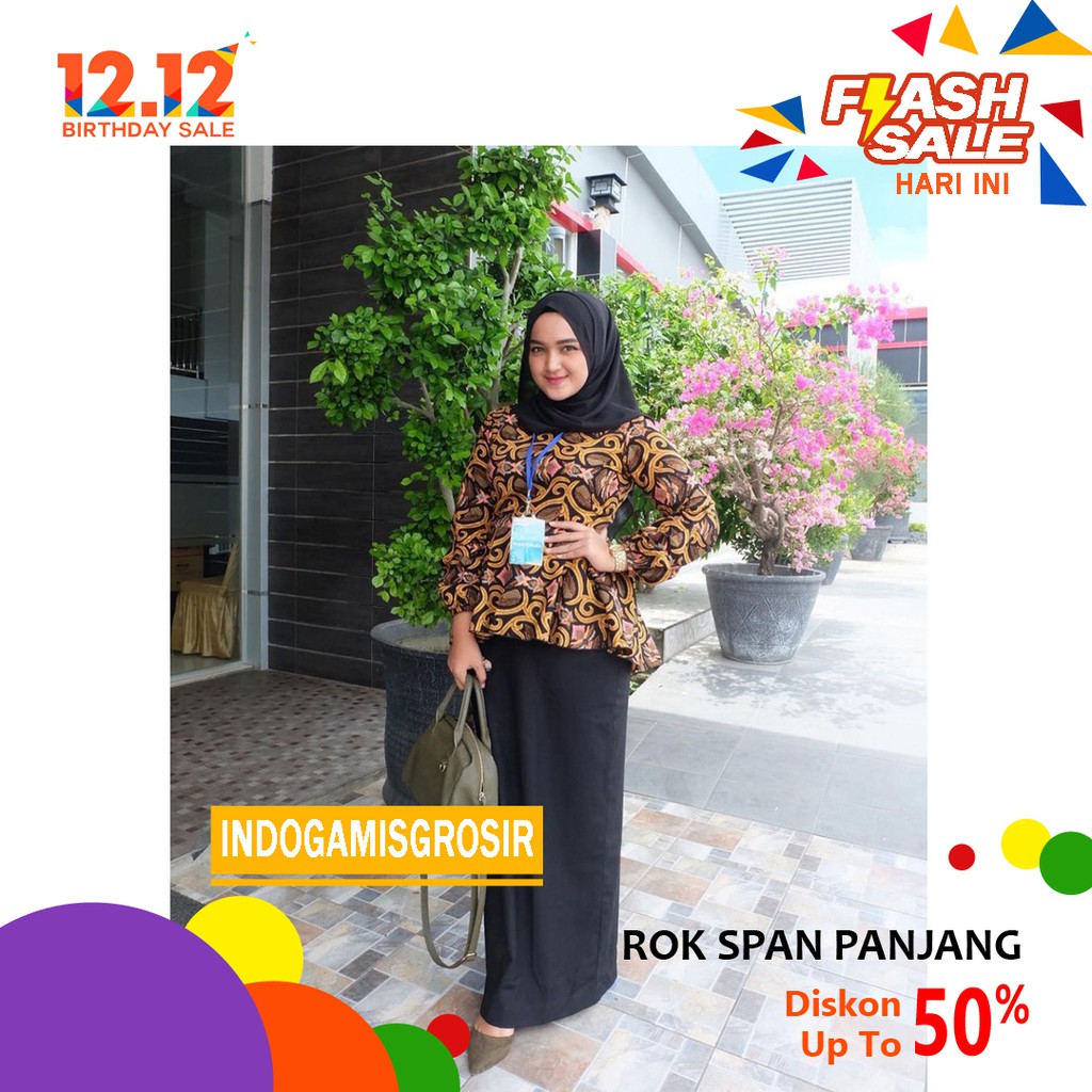 PROMO 12 12 Rok span panjang warna hitam rok kerja polos 