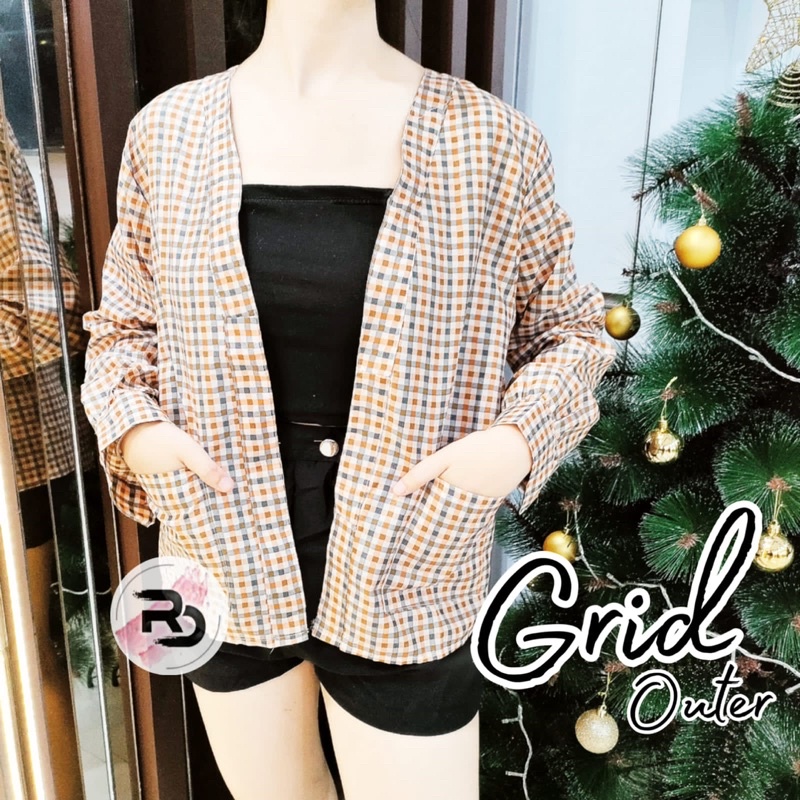 RD FASHION GRID CARDIGAN POCKET