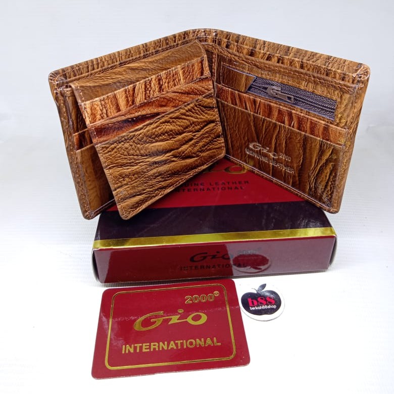 DOMPET PRIA IMPORT G2000 MOTIF SERAT KAYU MATERIAL KULIT ASLI / DOMPET PENDEK / DOMPET LIPAT