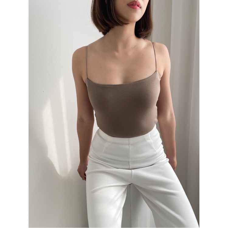 T-0426 Tanktop Nude Wanita Tali Spaghetti-ESPRESSO